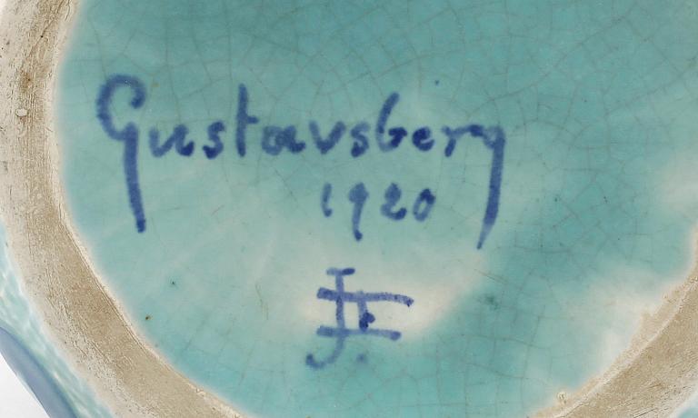 VAS, flintgods, jugend, Josef Ekberg, Gustafsberg, monogram sign o dat 1920.