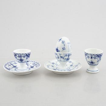 A group of three egg cups, a pair of salt/pepper shakers and two sauce boats, "Blue Fluted"/"Musselmalet", Royal Copenha.