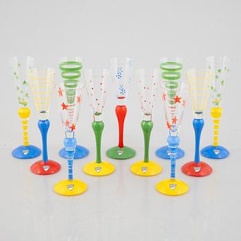 Anne Nilsson, eleven 'Clown' schnapps glasses, Orrefors.
