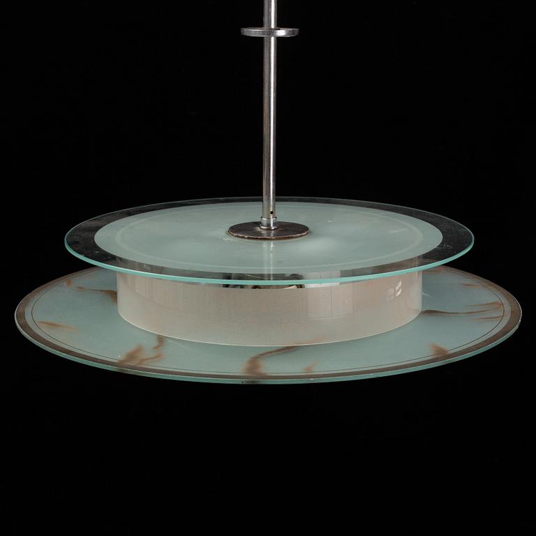 A glass ceiling light, 1930's.