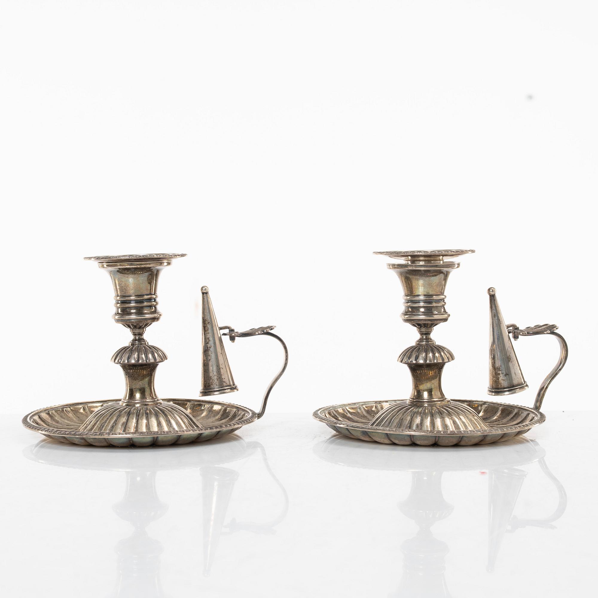 Johan Petter Grönvall, A pair of Swedish Empire silver chambersticks, mark of Johan Petter Grönvall, Stockholm 1831.