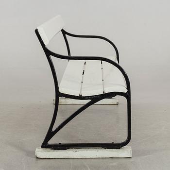 A cast iron garden sofa ends by Folke Bensow, Näfveqvarns Bruk, early 20th century.