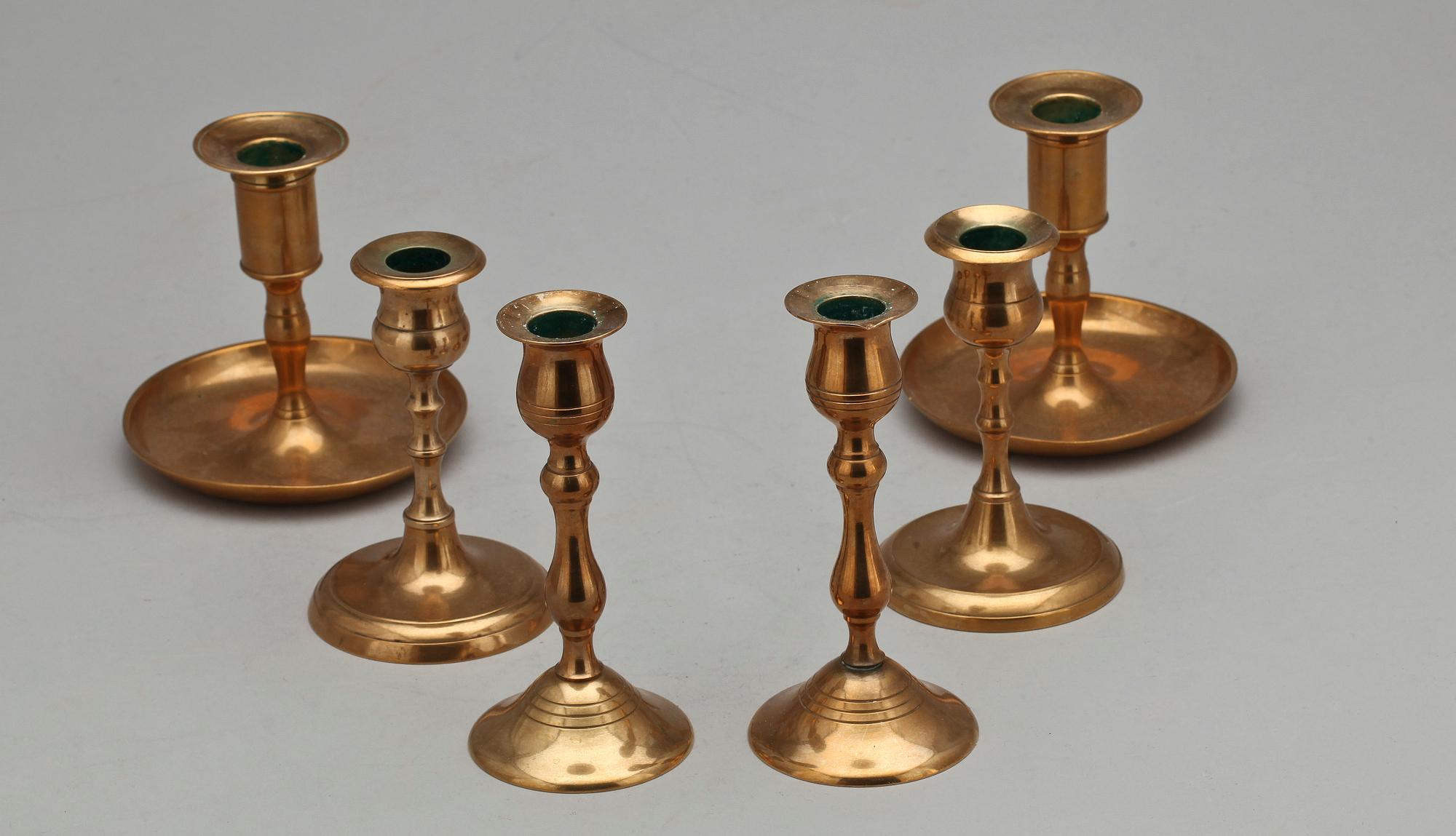 LJUSSTAKAR, 6 st, mässing, bla WMF, Tyskland, 1800/1900-tal.