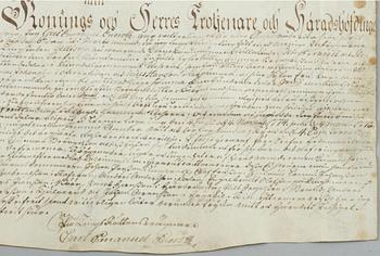 DOKUMENT, pergament, bär datering 1776.