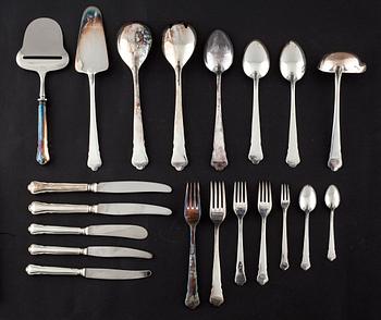 BESTICKSERVIS, 85 delar, "Chippendale", silver och nysilver, GAB, 1900-tal. Silverbestick vikt 1048 g inkl stålblad.