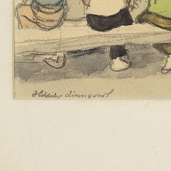 Hilding Linnqvist, watercolour, 2, framed together, signed.