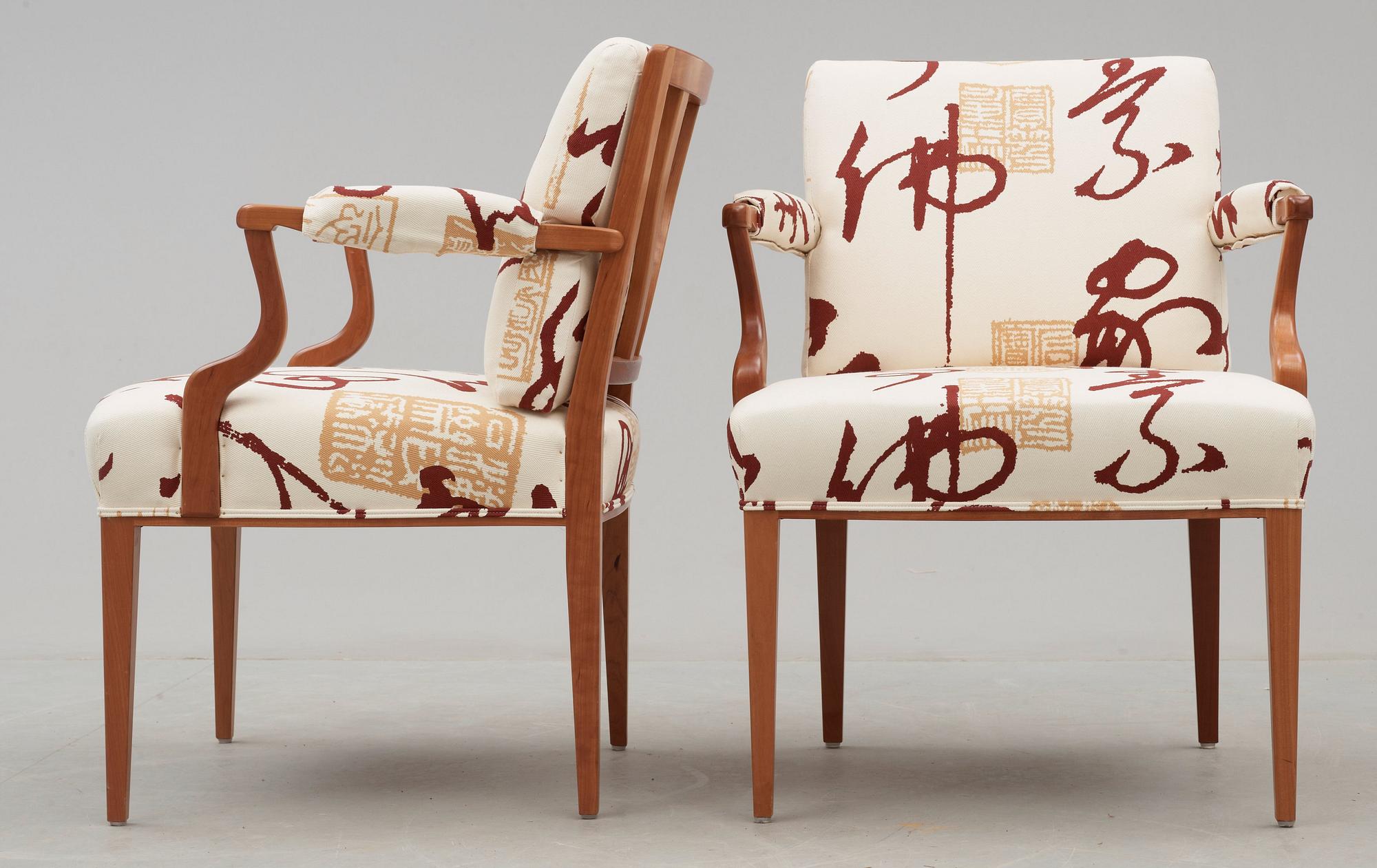 A pair of Josef Frank cherry and rattan armchairs, Svenskt Tenn, model 969.