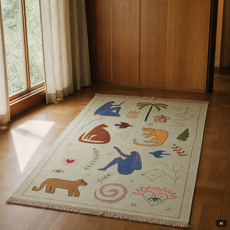 A hand-embroidered kilim rug, c. 186 x 125 cm.