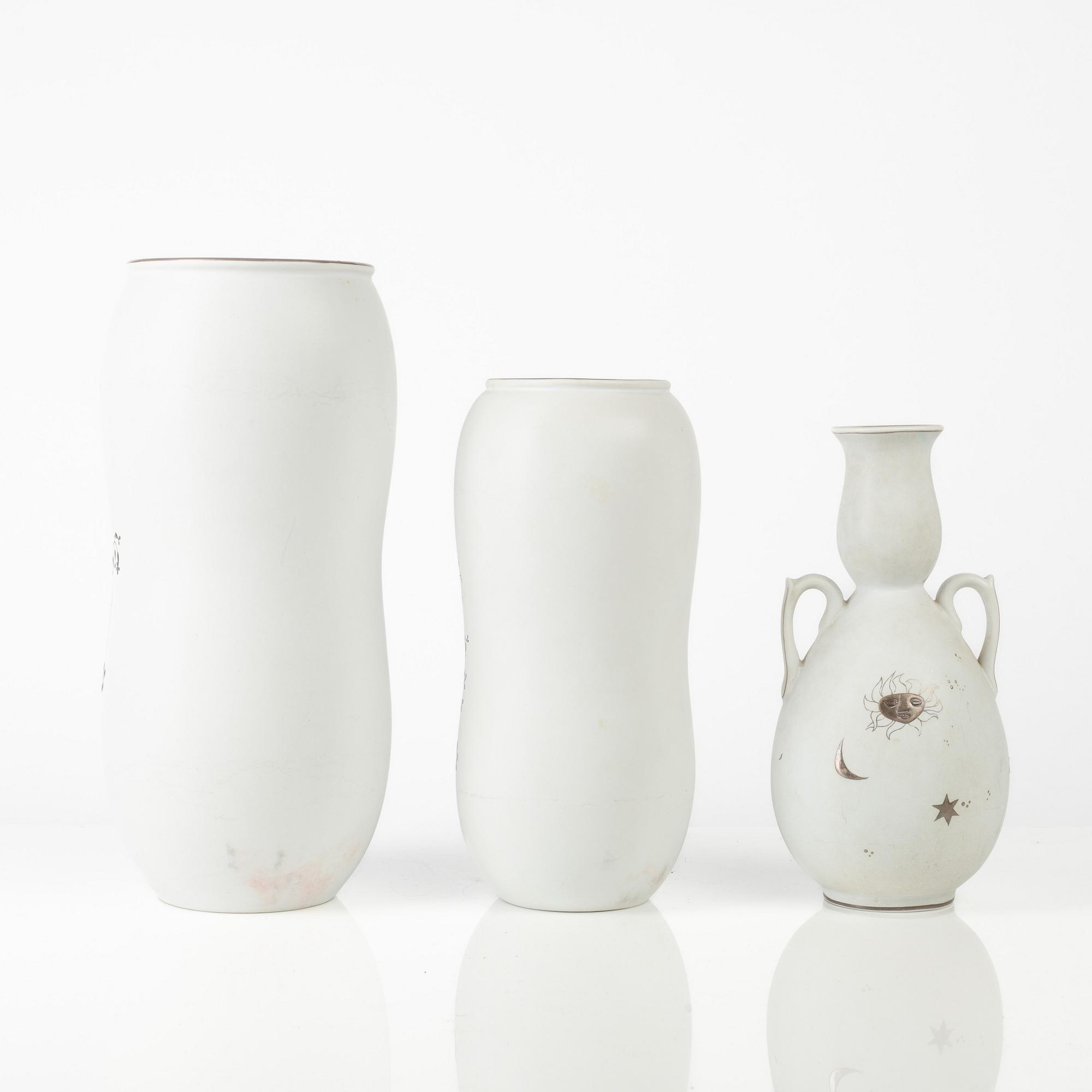 Stig Lindberg, three "Grazia" stoneware vases, Gustavsberg, Sweden, 1946-68.