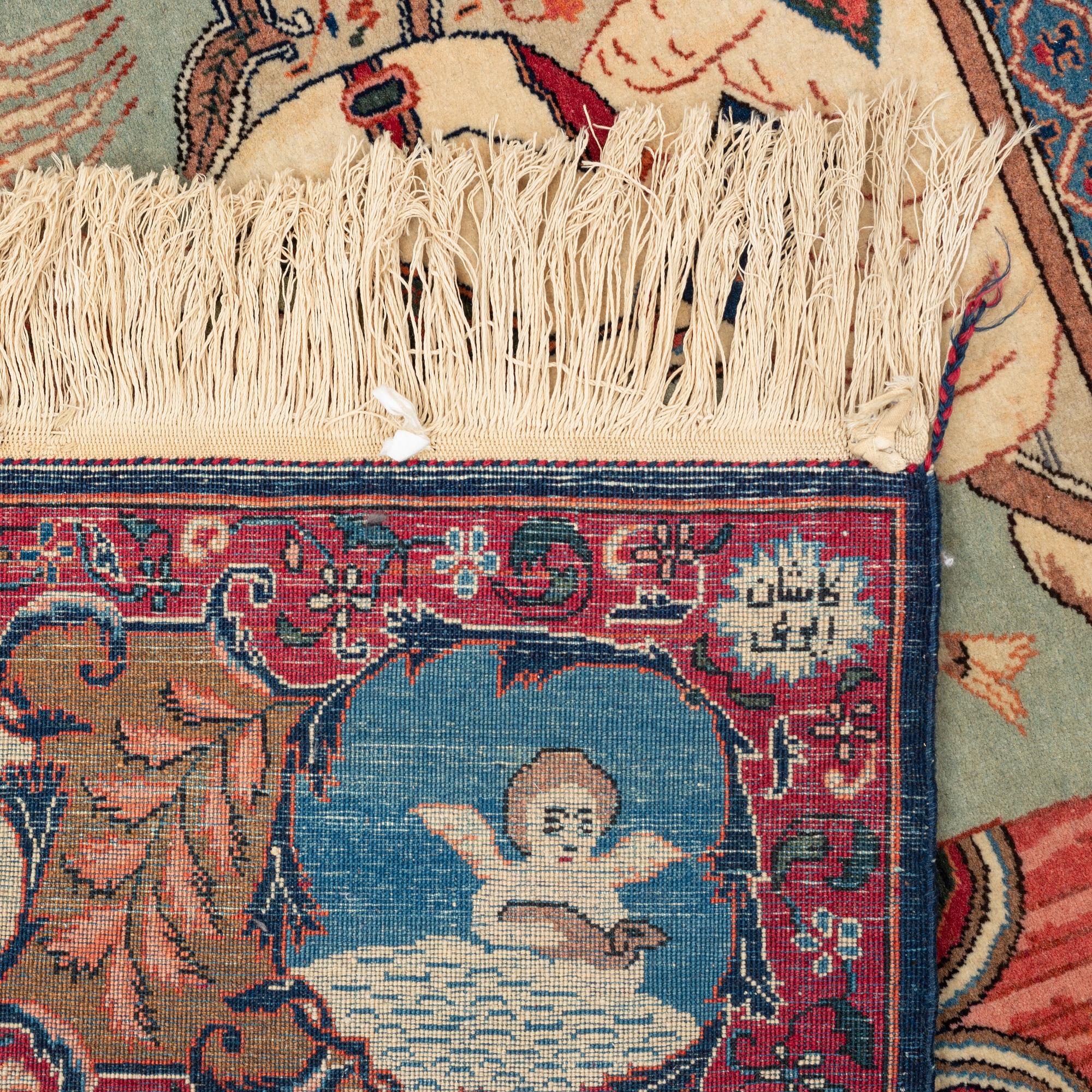 Matta, semiantik, Keshan, figural, signerad, 205 x 135 cm.