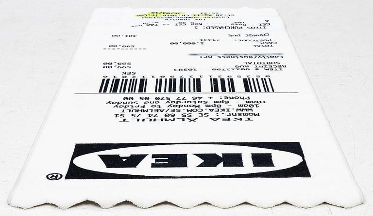 Virgil Abloh, a carpet, 'kvitto' ('Receipt'), IKEA x Virgil Abloh, the 'MARKERAD' collection, c. 200 x 90 cm.