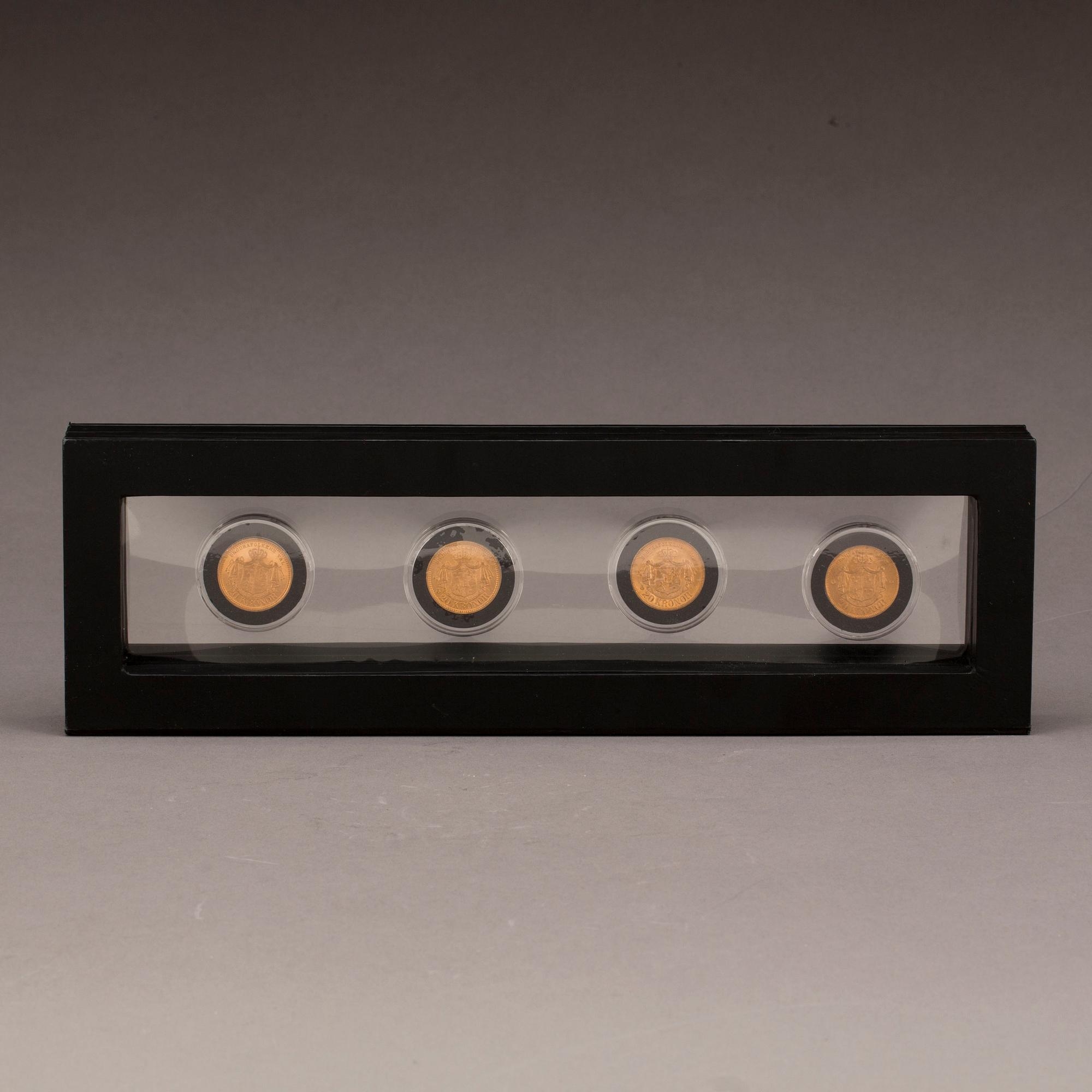 MYNT, 4 st, Oscar II, guld, vikt totalt ca 53,5 g.