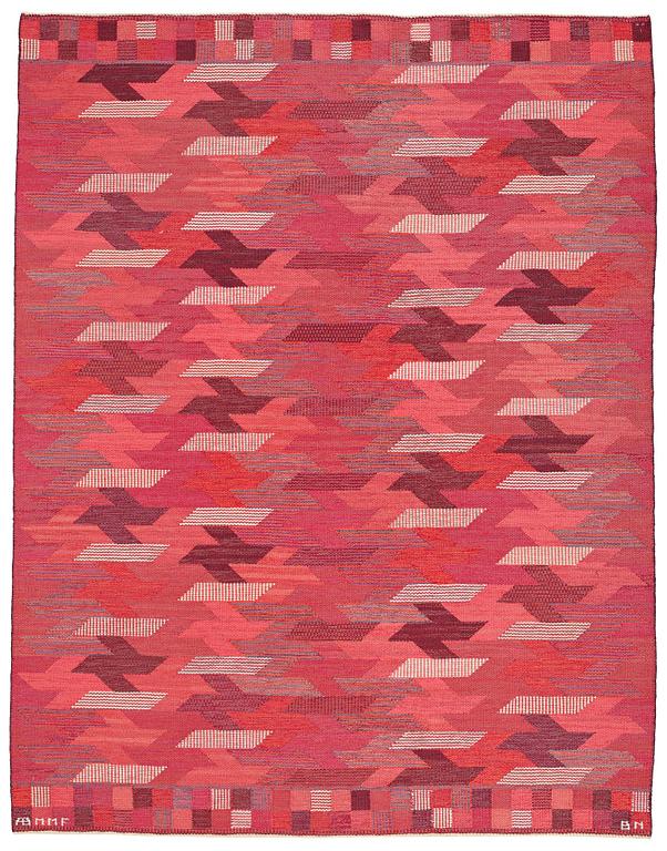 Barbro Nilsson, A CARPET, "Rödarp", flat weave, ca 247 x 190,5 cm, signed AB MMF BN.