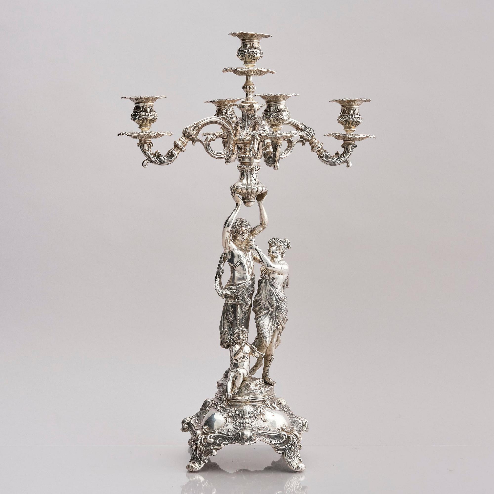 Lale Silverware & Co Ltd, femarmade kandelabrar, tre stycken, sterling silver, Istanbul, Turkiet 1900-tal.