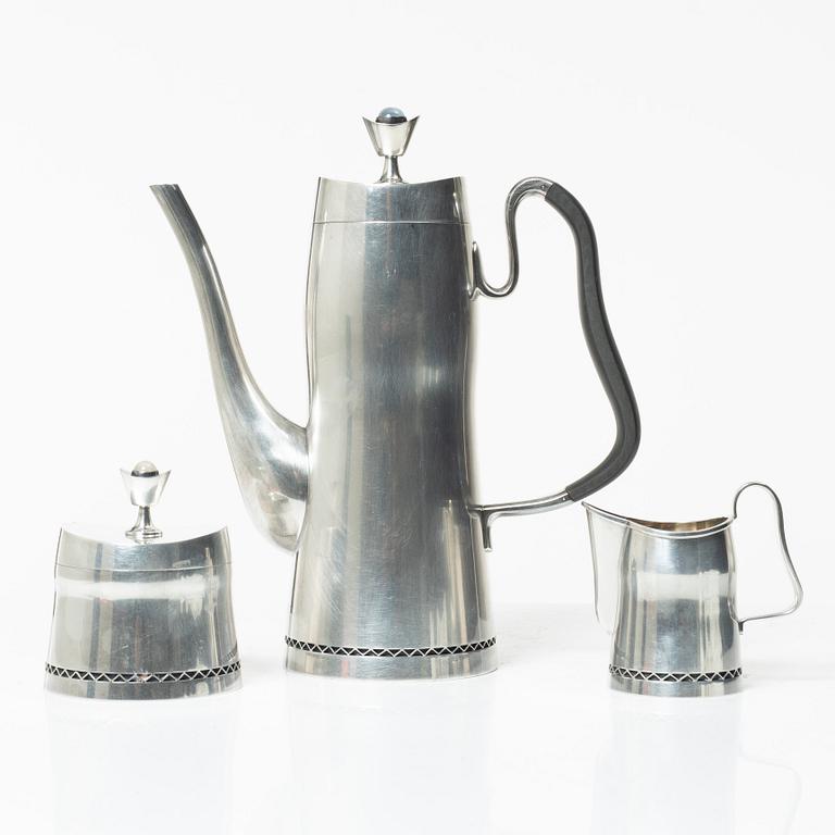 A three-piece silver coffee service by Helge Lindgren for K. Andersson, Stockholm, 1958.