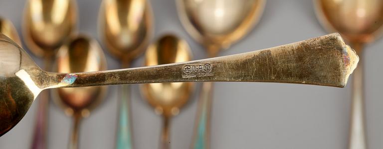 MOCKASKEDAR, 8st, DESSERTSKEDAR, 3 st samt SERVERINGSGAFFLAR, 3+1st, sterling och emalj, David Andersen Norge.