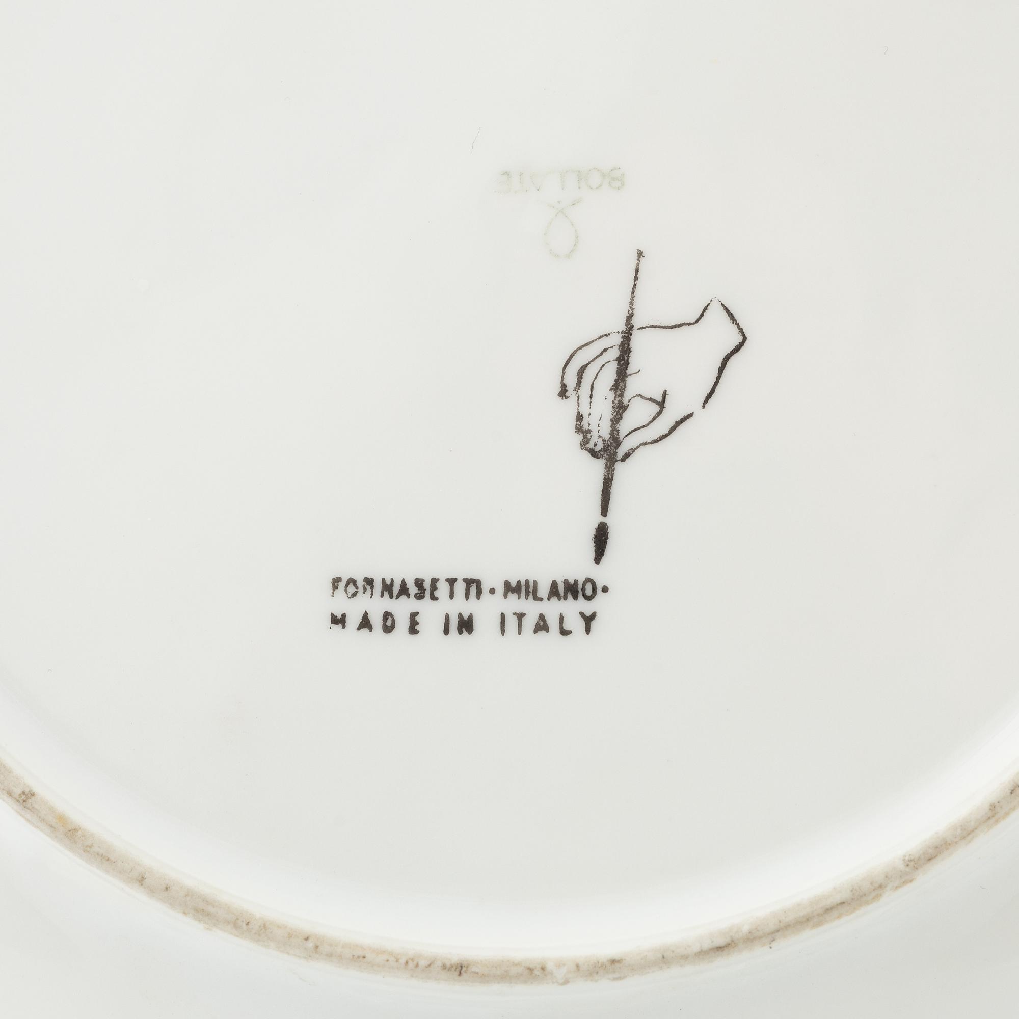 Piero Fornasetti, fat, ett par, porslin, "Posate Rinascimento", Fornasetti, Italien.