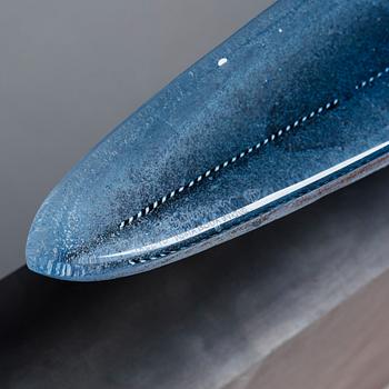 Bertil Vallien, a sand cast sculpture of a boat, Kosta Boda Sweden 2006, on original steel stand.