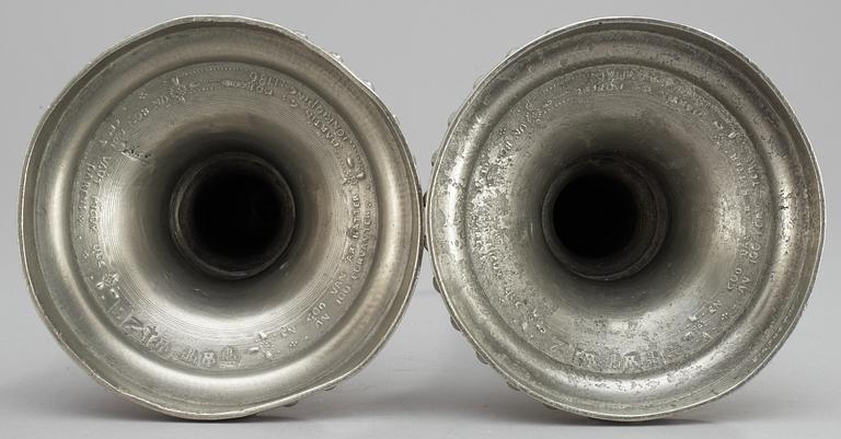 A pair of Swedish pewter candlesticks. Makers mark by Martin Moberg, Jönköping (1777-1785).