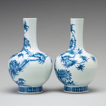 A pair of blue and white Chinese vases, Republic period.