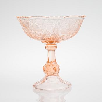 UPPSATSSKÅL med 8 DESSERTSKÅLAR, pressglas, 1900-tal.