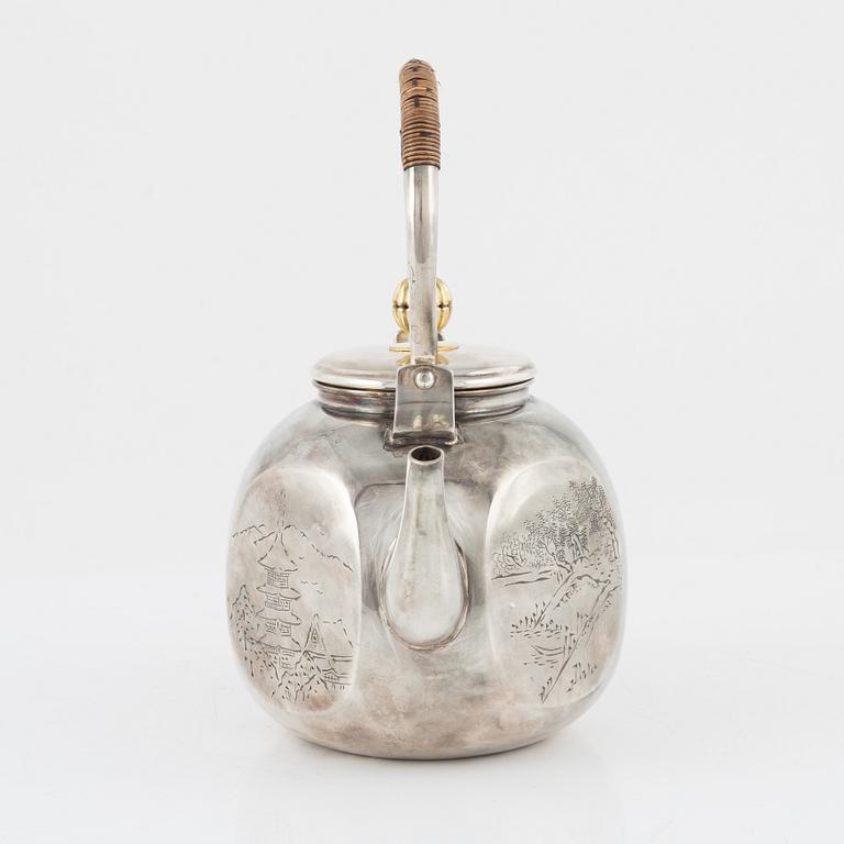 Tekanna, silver, Hirata Shigemitsu, Japan, Meiji, tidigt 1900-tal.