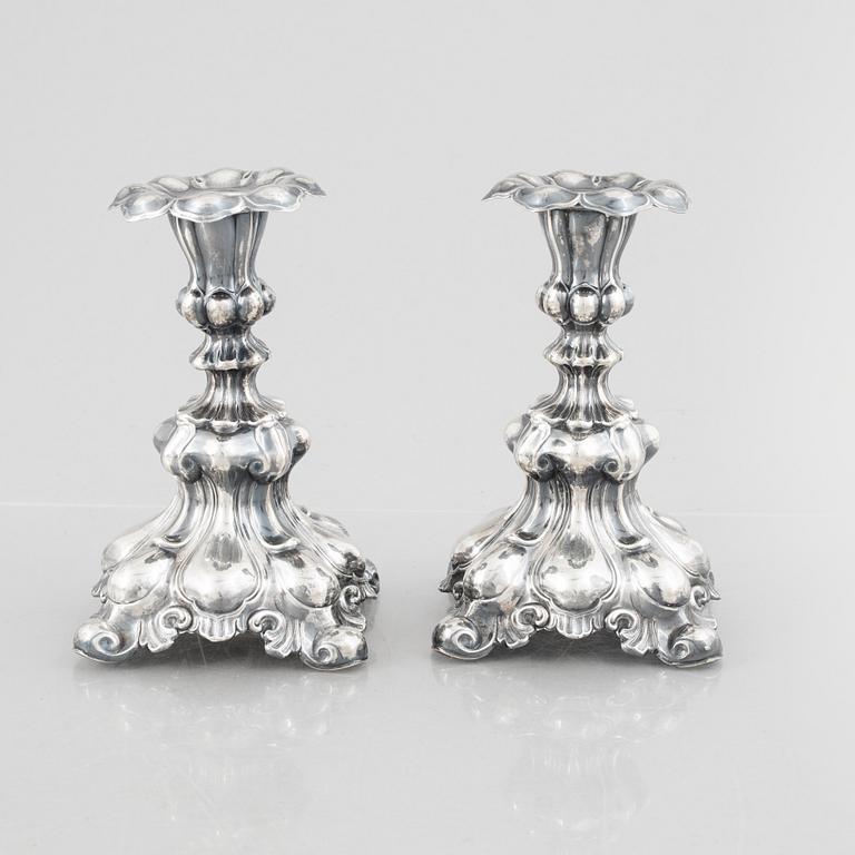 A pair of candelsticks, Baroque style, silver, CG Hallberg Stockholm, 1938.