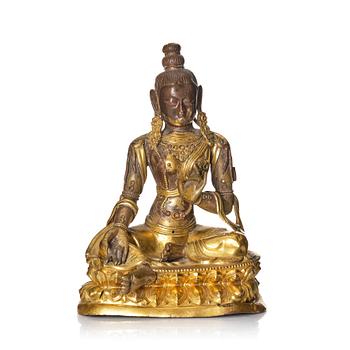 1193A. Tara, förgylld kopparlegering. Tibet, omkring år 1800.