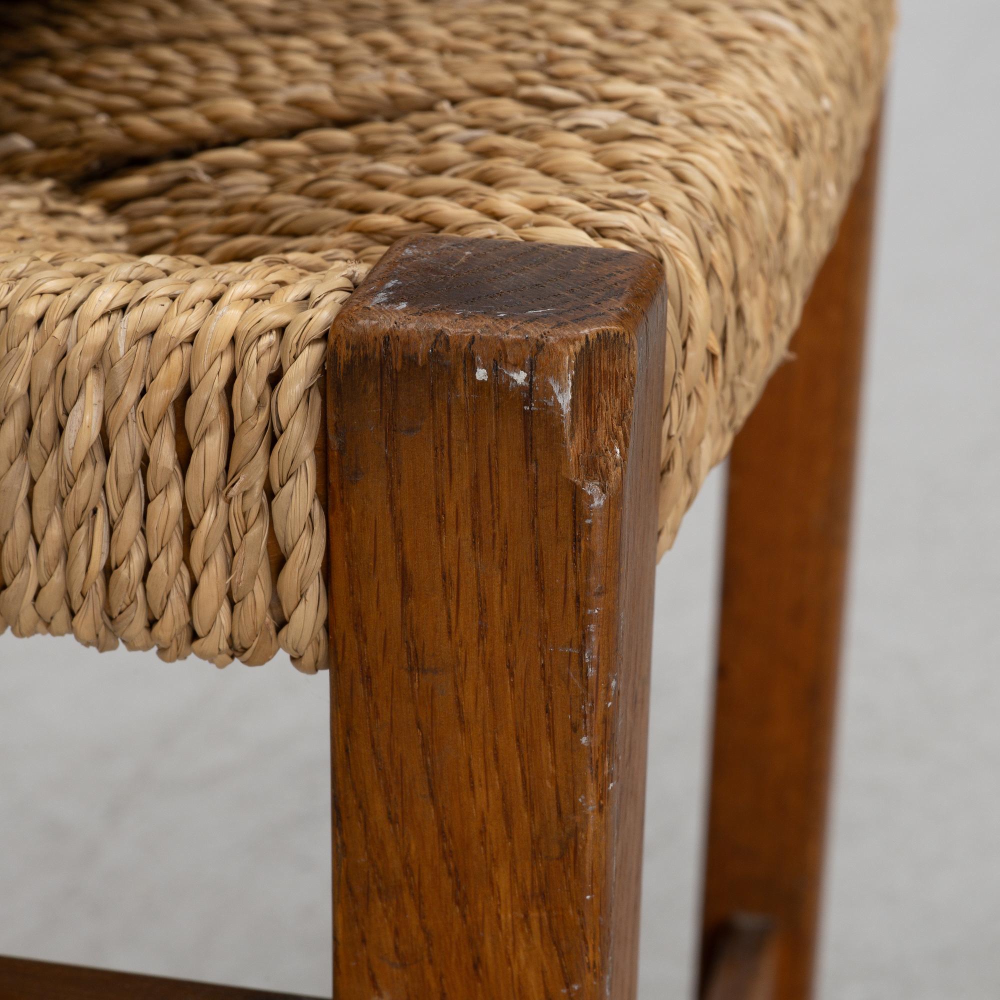 Three oak stools with laced seats, second half of the 20th century.