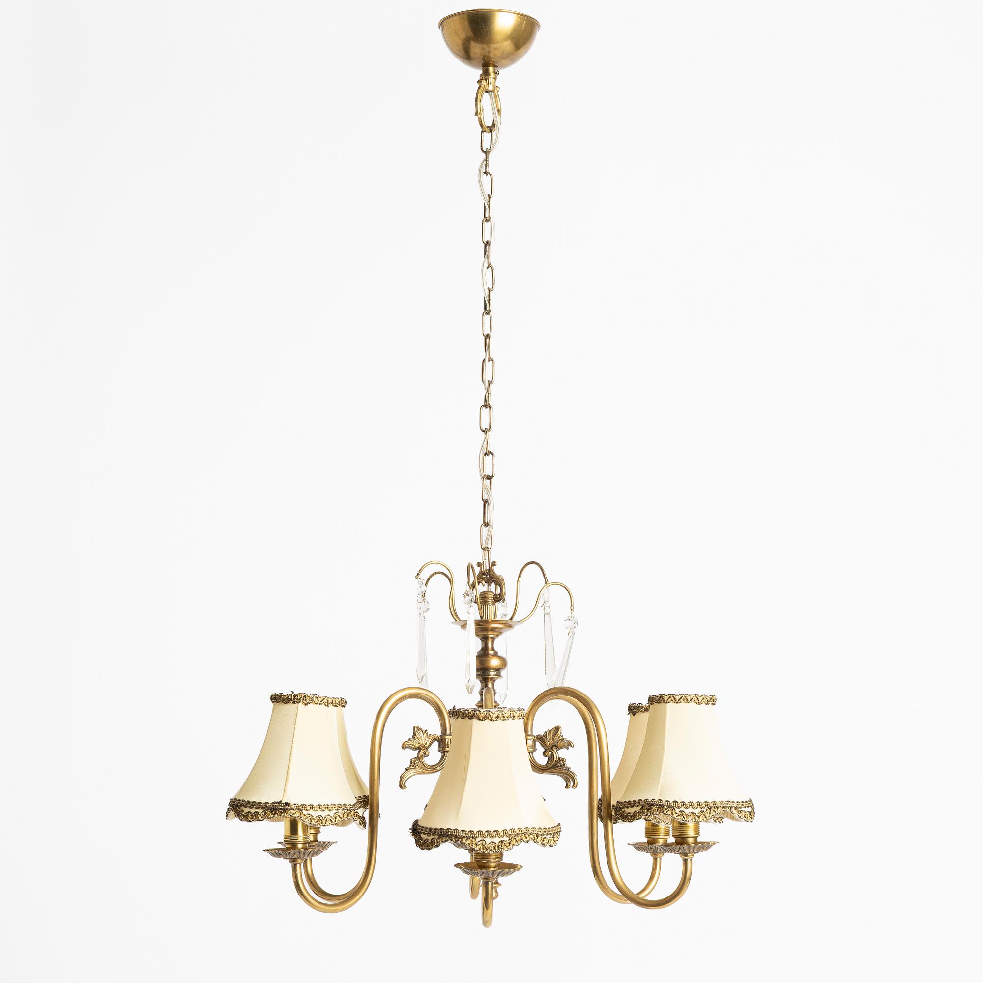 A ceiling lamp, brass, mid-20th century.