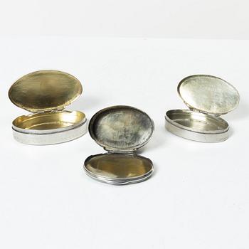 Three silver boxes, 18th-19th century.