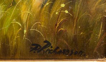 OKÄND KONSTNÄR, olja på pannå, bär signatur P Richardson. 1900-talets andra hälft.