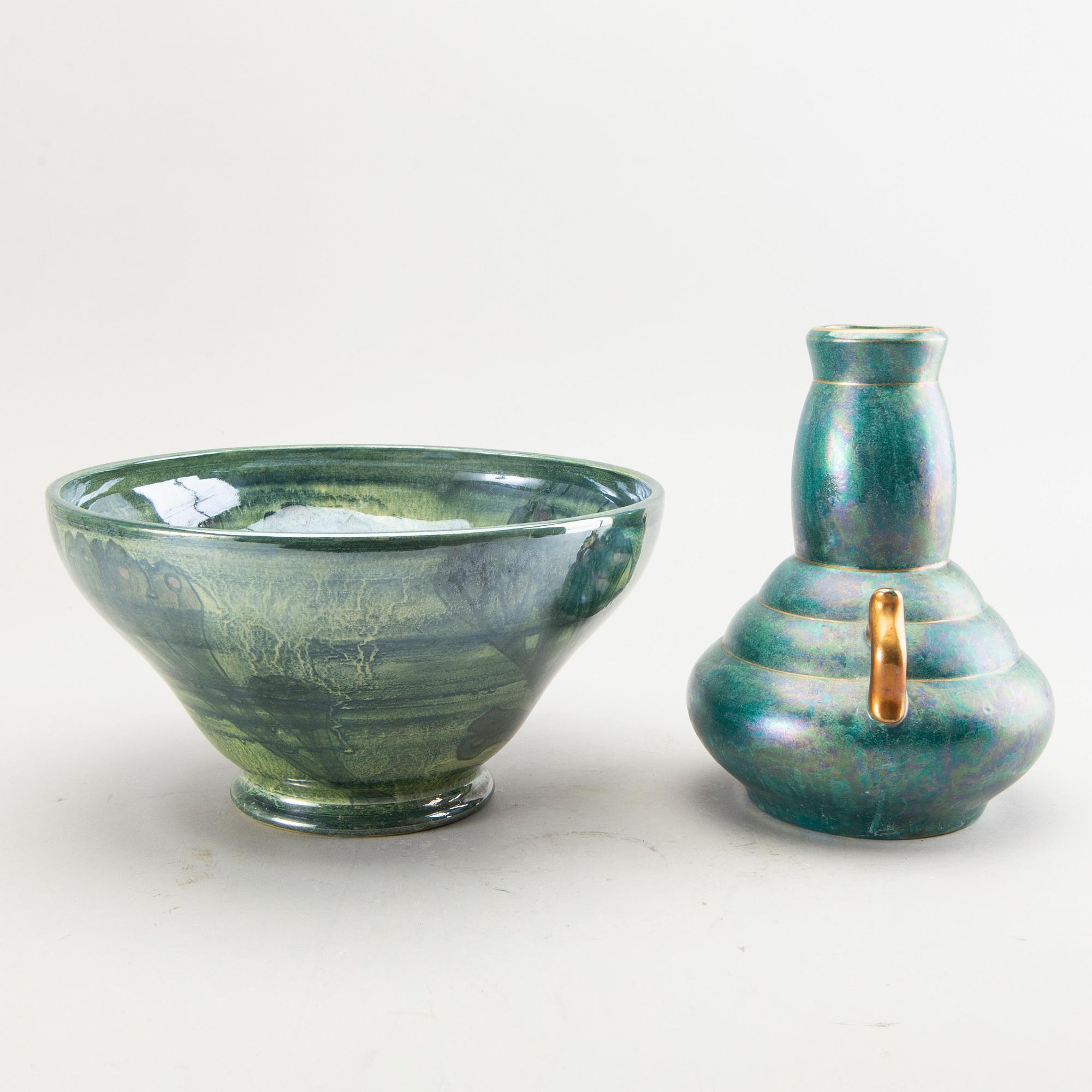 Josef Ekberg, vase and a bowl, signed, Gustavsberg, Sweden 1920's.