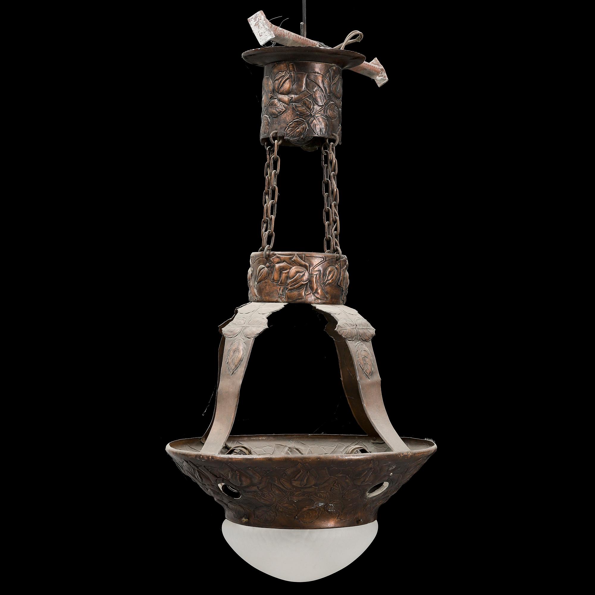 An early 20th Century art noveau copper ceiling light.