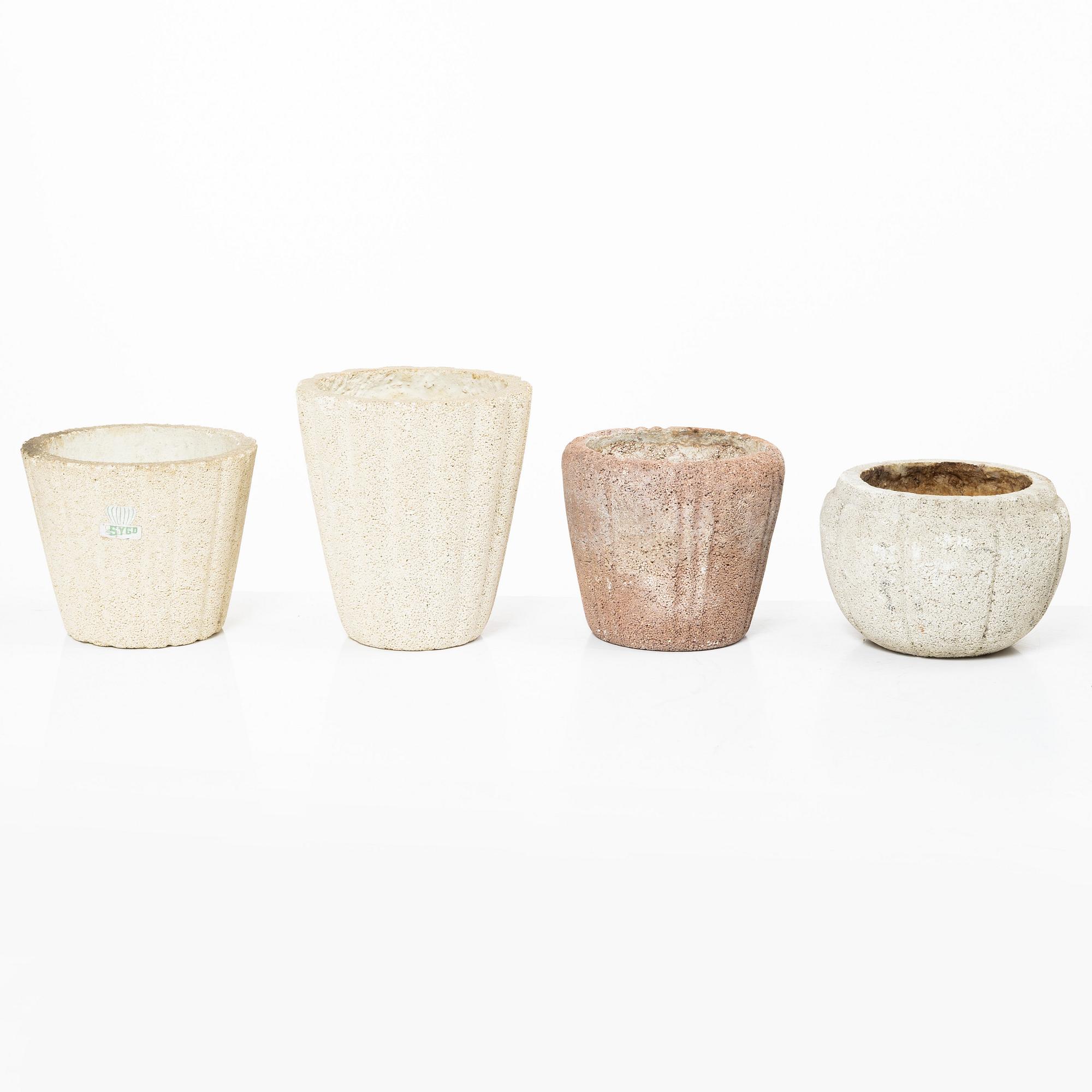 Syco Keramik, eight flower pots, Sweden, mid20th century.
