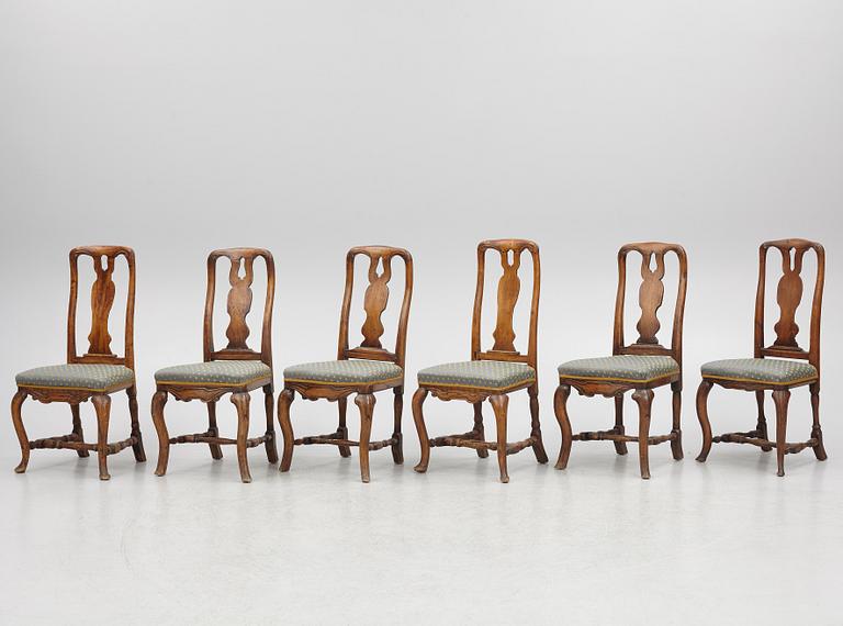 A set of six late Baroque chairs, mid 18th Century.