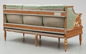 A late Gustavian early 19th Century seating, comprising seven parts (one sofa, four armchairs, two chairs).