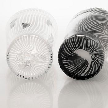 Kerttu Nurminen, two vases, signed Kerttu Nurminen Nuutajärvi, 18/99 and 63/99.