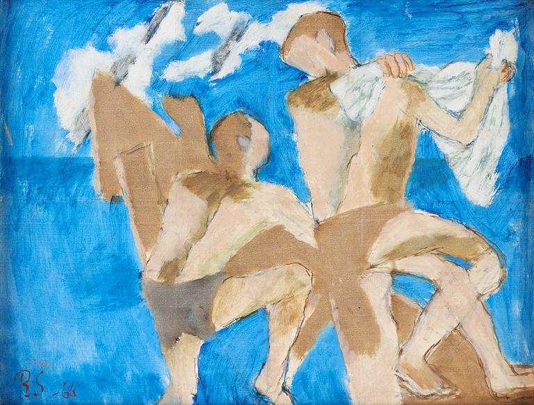 Ragnar Sandberg, "Badande på brygga" (Bathing).