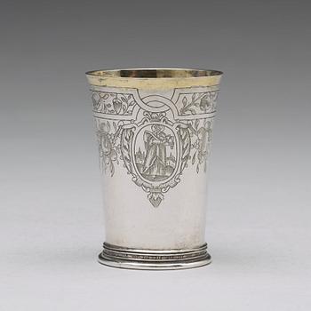 A German 17th century parcel-gilt silver beaker, mark of Andreas Pauli, Köln (1663-1669).