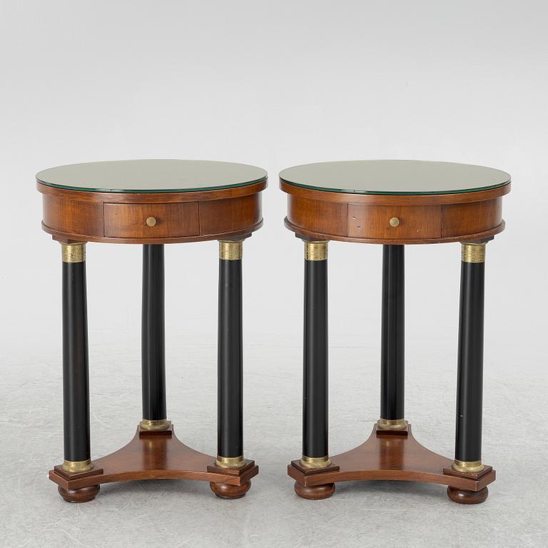Bedside tables/Lamp tables, a pair, Empire style, Fiorini, Italy.
