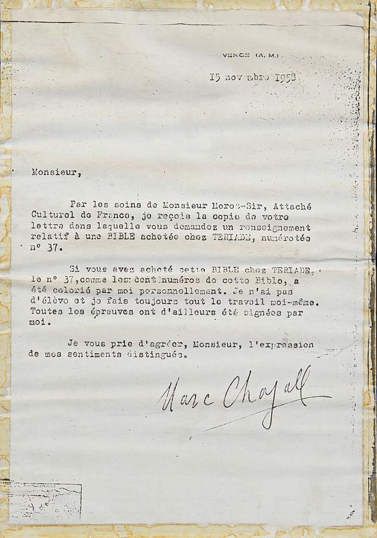 Marc Chagall, handkolorerad etsning, signerad 75/100.