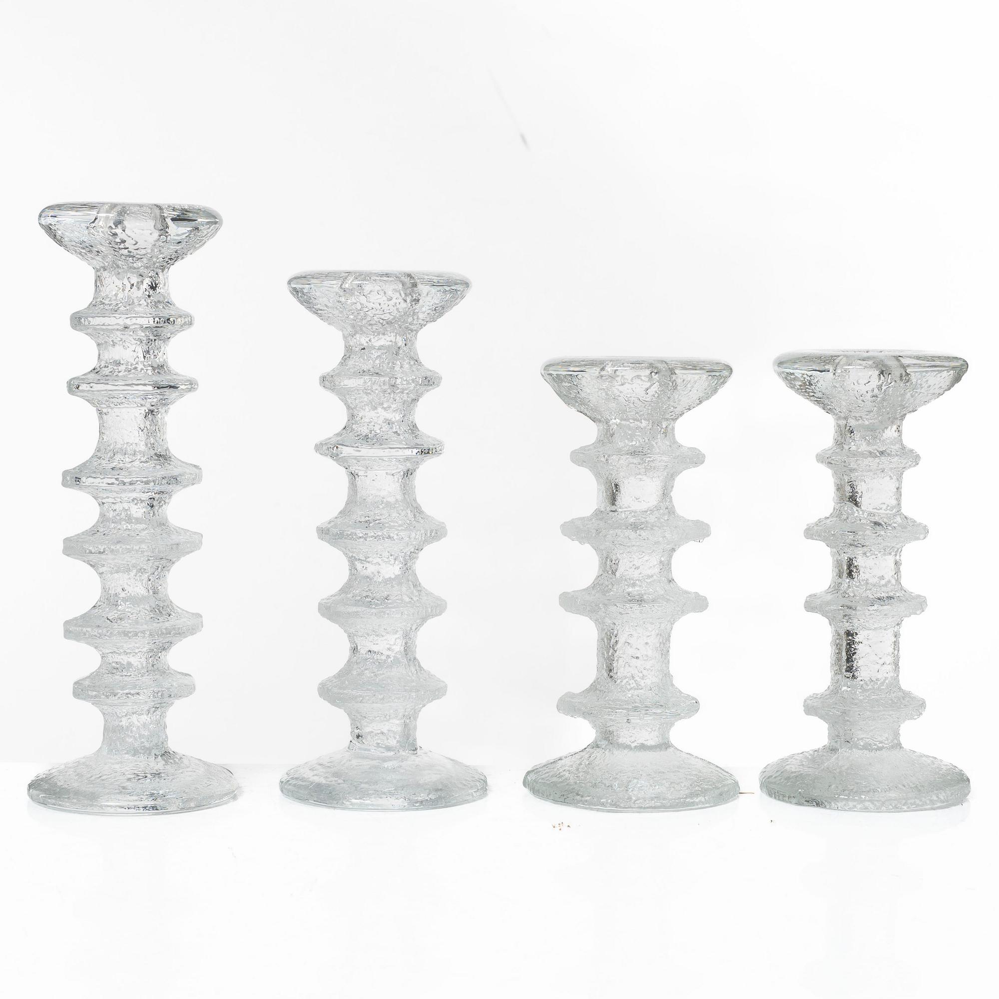 Timo Sarpaneva, a set of seven 'Festivo' glass candlesticks, Iittala.
