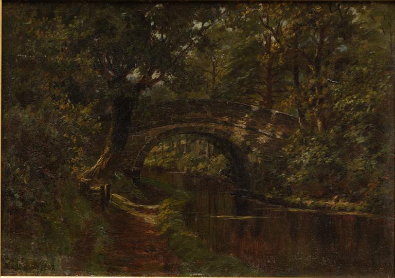 English artist, reportedly Benjamin W Leader (1831-1923), Landscape with a river.