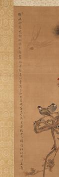 A chinese hanging scroll, ink and water colour, Qing dynasty (1664-1912).