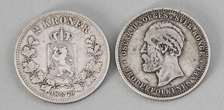 MYNT, 10 st, silver, Norge, Sverige samt Ryssland, 1800-tal.