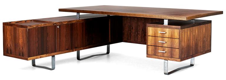 JØRGEN PEDERSEN, skrivbord med sammanhängande sideboard, "Europa 2002-serie", E Pedersen & Søn, Danmark 1970-tal.