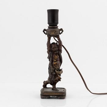 A Japanese bronze censer remodelled in to a lamp, Meiji period (1868-1912).
