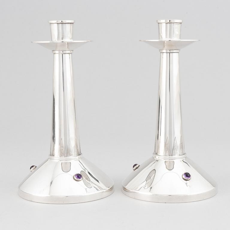 A pair of swedish silver candlesticks, TESI, Göteborg 1957.
