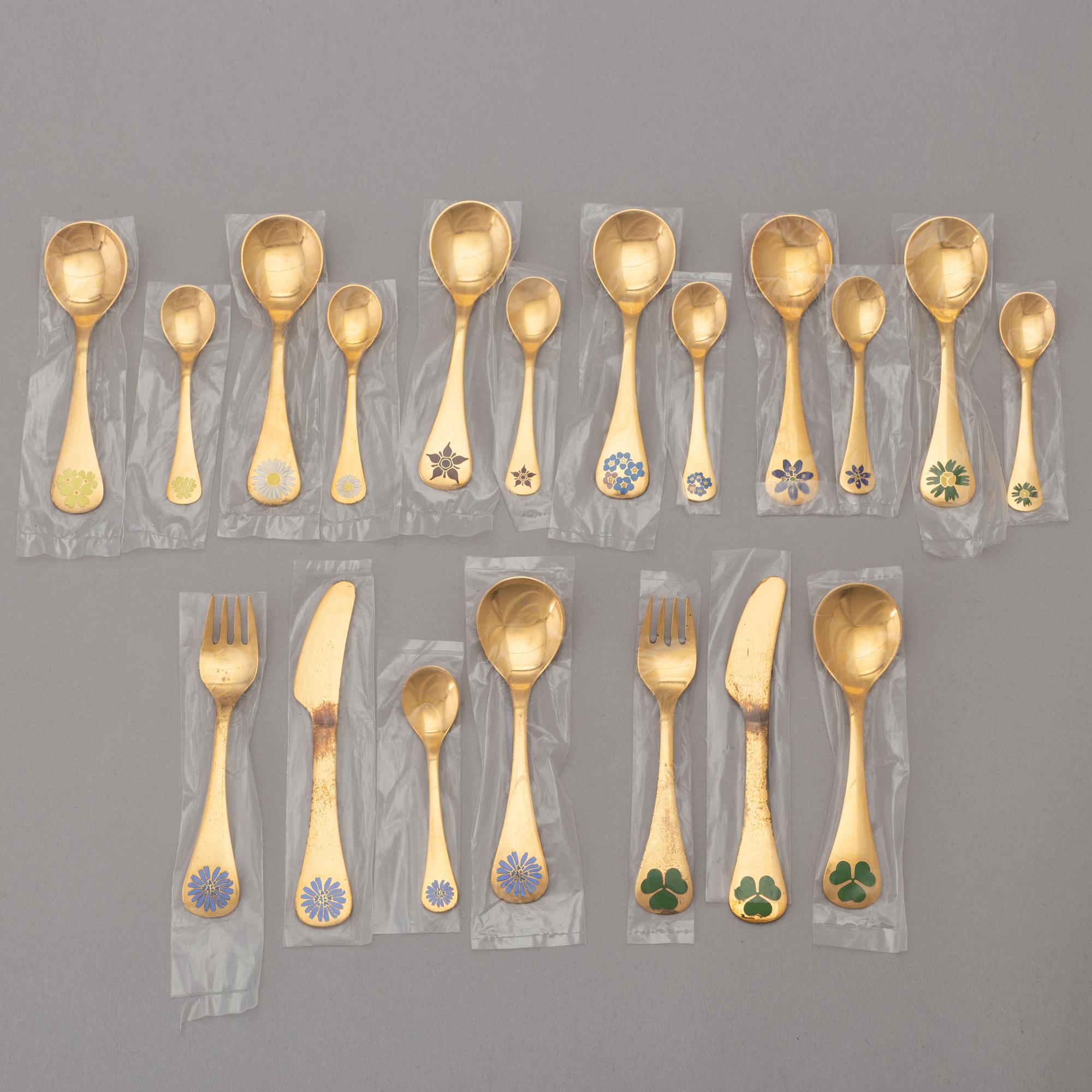 Georg Jensen, a 25-piece annual guilded silver cutlery, Denmark, 1973 - 1987.
